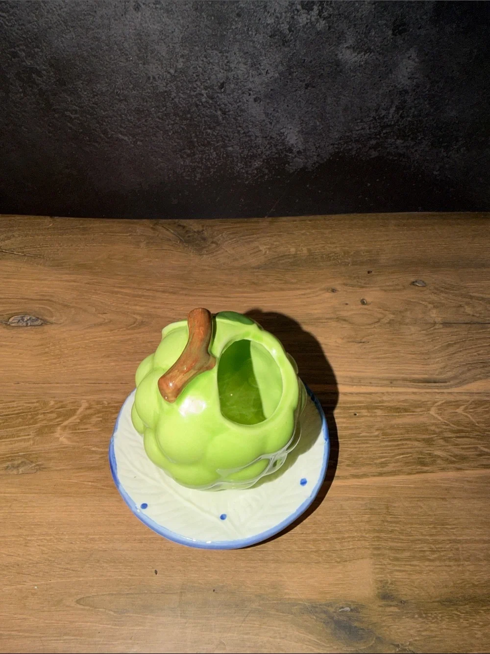 Green Apple Ceramic Sugar Bowl with Saucer
